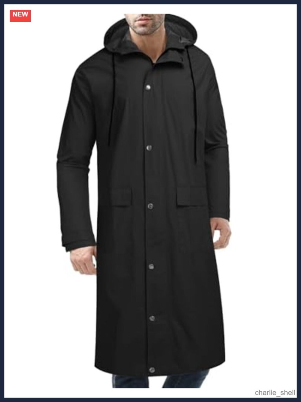 Men's Long Waterproof Raincoat Trench Jacket with Hood